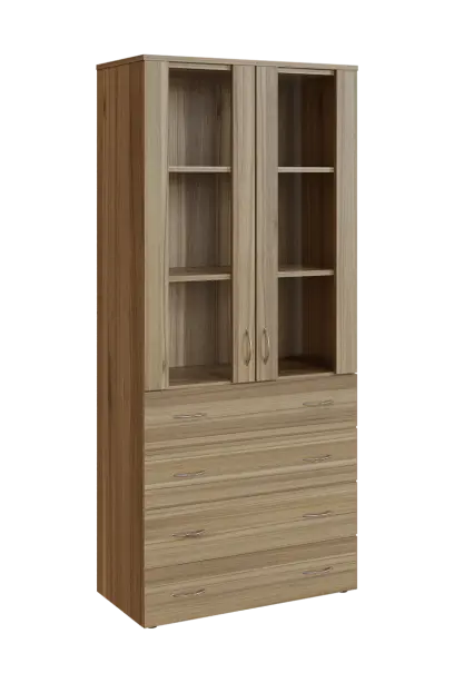 N 5 - 84ZS kancelářská skříň, 2-dveřová/prosklená/zásuvky, 1800x800x400, ořech světlý